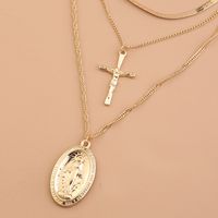 Stacked Cross Round Card Sun Goddess Lucky Multi-layer Alloy Necklace main image 4