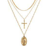 Stacked Cross Round Card Sun Goddess Lucky Multi-layer Alloy Necklace main image 6