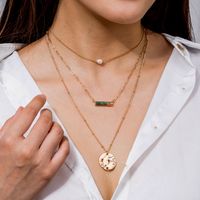 Mode Grün Naturstein Weibliche Einfache Legierung Mehrschichtige Halskette Zubehör main image 5