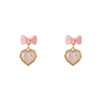 Korean Cherry Blossom Powder Bow Pearl Heart Earrings main image 6