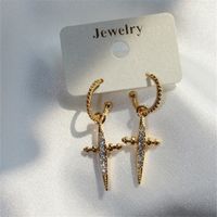 Fashion Retro Cross Copper Inlaid Zircon Copper Drop Earrings main image 1