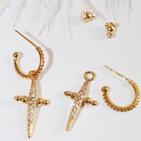 Fashion Retro Cross Copper Inlaid Zircon Copper Drop Earrings main image 3