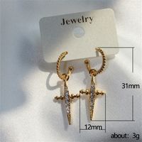 Fashion Retro Cross Copper Inlaid Zircon Copper Drop Earrings main image 6