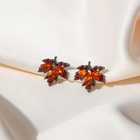 Fashion Micro-encrusted  Zircon Red Maple Leaf Alloy Stud Earrings main image 1