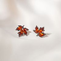 Fashion Micro-encrusted  Zircon Red Maple Leaf Alloy Stud Earrings main image 3