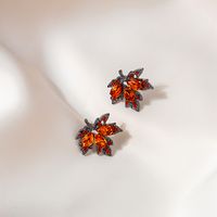 Fashion Micro-encrusted  Zircon Red Maple Leaf Alloy Stud Earrings main image 4