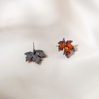 Fashion Micro-encrusted  Zircon Red Maple Leaf Alloy Stud Earrings main image 5
