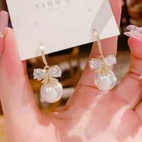 Korean Fashion Alloy Micro-set Zircon Peach Heart Bow Pearl Earrings Female main image 3