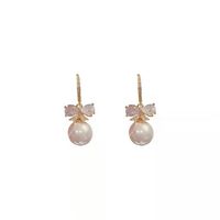 Korean Fashion Alloy Micro-set Zircon Peach Heart Bow Pearl Earrings Female main image 2