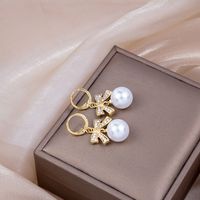 Fashion Diamond Bow Pearl Simple Alloy Drop Earrings main image 1