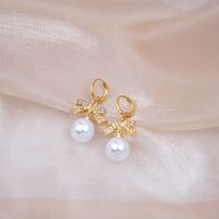 Fashion Diamond Bow Pearl Simple Alloy Drop Earrings main image 3