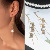 Fashion Long Tassel Earrings Embroidered Butterfly Alloy Drop Earrings main image 4