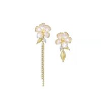 Fashion Pastoral Style White Flowers Asymmetric Tassel Alloy Earrings main image 6
