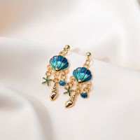 Fashion Ocean Series Blue Shell Star Asymmetric Alloy Drop Earrings main image 4