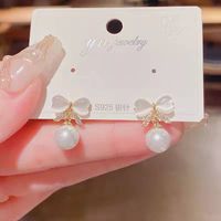 Simple Opal Bow Pearl Pendant Earrings Elegant Short Earrings main image 5