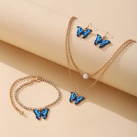 Butterfly Pendant Set 3-piece Creative Earrings Necklace Bracelet Alloy Combination Set main image 1