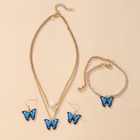 Butterfly Pendant Set 3-piece Creative Earrings Necklace Bracelet Alloy Combination Set main image 4