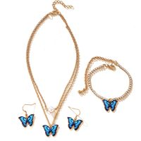 Butterfly Pendant Set 3-piece Creative Earrings Necklace Bracelet Alloy Combination Set main image 6