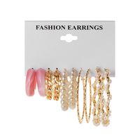 Retro Winding Pearl 5 Pairs Of Creative Simple Pink Acrylic Chain Earrings main image 6