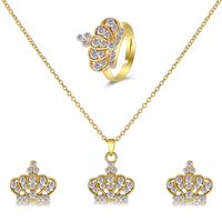 Baroque Crown Three-piece Wedding Full Diamond Jewelry Alloy Set main image 6