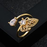 Fashion Copper Gold-plated Micro-set Zircon Butterfly Open Ring main image 3