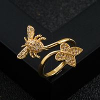 Fashion Copper Gold-plated Micro-set Zircon Butterfly Open Ring main image 4