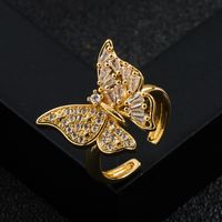 Fashion Copper Gold-plated Micro-set Zircon Butterfly Open Ring main image 5