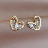 Fashion Simple Rhinestone Zircon Heart-shaped Alloy Stud Earrings sku image 1