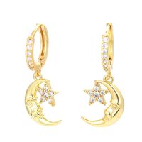 Fashion Simple Star Moon Earrings Zircon Copper Drop Earrings sku image 1