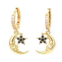 Fashion Simple Star Moon Earrings Zircon Copper Drop Earrings sku image 5