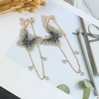 Fashion Long Tassel Earrings Embroidered Butterfly Alloy Drop Earrings sku image 1