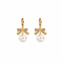 Fashion Diamond Bow Pearl Simple Alloy Drop Earrings sku image 1