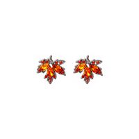 Fashion Micro-encrusted  Zircon Red Maple Leaf Alloy Stud Earrings sku image 1