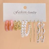 Retro Winding Pearl 5 Pairs Of Creative Simple Pink Acrylic Chain Earrings sku image 1