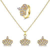 Baroque Crown Three-piece Wedding Full Diamond Jewelry Alloy Set sku image 3