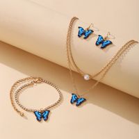 Butterfly Pendant Set 3-piece Creative Earrings Necklace Bracelet Alloy Combination Set sku image 1