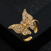 Anillo Abierto De Mariposa De Circón Micro-set Chapado En Oro De Cobre De Moda sku image 1