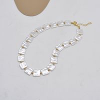 New Square Bead Necklace Retro Baroque Shaped Pearl Alloy Clavicle Chain sku image 1