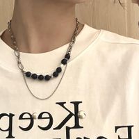 Black Pearl Simple Double-layer Stitching Non-fading Collarbone Stainless Steel Chain main image 1