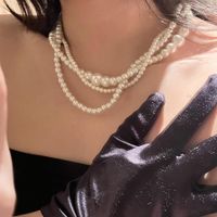 Mode Retro Helle Perle Mehrschichtige Perlenkette Schlüsselbeinkette main image 3