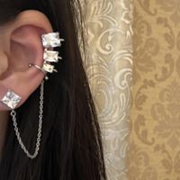 Square Diamond Chain Tassel Ear Bone Clip Studs Long Retro Female main image 1