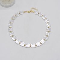 Nouveau Collier De Perles Carrées Chaîne De Clavicule En Alliage De Perles De Forme Rétro Baroque main image 1