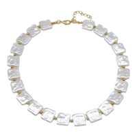 Nouveau Collier De Perles Carrées Chaîne De Clavicule En Alliage De Perles De Forme Rétro Baroque main image 6