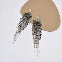 Fashion Black Rhinestone Simple Long Tassel Alloy Earrings main image 3