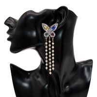 Fashion Diamond Butterfly Long Tassel Pearl Alloy Drop Earrings main image 3