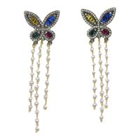 Fashion Diamond Butterfly Long Tassel Pearl Alloy Drop Earrings main image 6