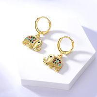Fashion Copper Plated 18k Gold Colored Zirconia Elephant Earrings main image 3