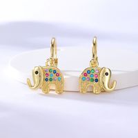 Fashion Copper Plated 18k Gold Colored Zirconia Elephant Earrings sku image 1