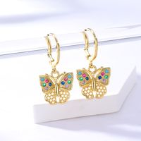 Fashion Copper 18k Gold Plated Colorful Zircon Butterfly Buckle Earrings main image 4