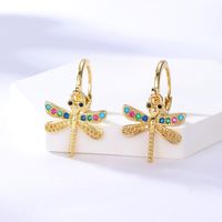 Fashion Geometric Copper Plated 18k Gold Colored Zircon Dragonfly Earrings main image 1